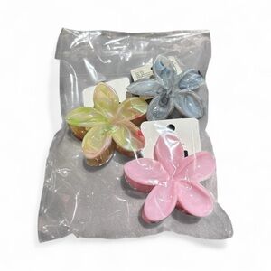 Floral Hair Clip Set - Pink, Blue, Multicolor